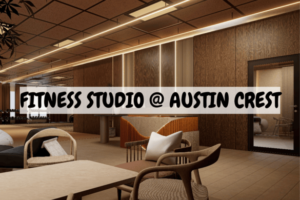 Modern fitness studio interior with custom wood paneling and ambient lighting by Co Design at Austin Crest